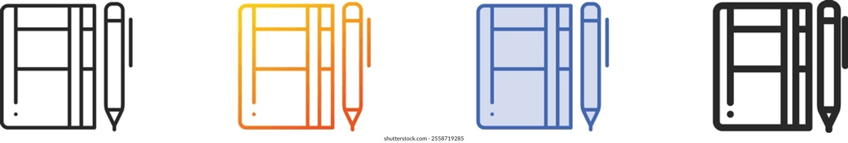 notebook icon.Thin Linear, Gradient, Blue Stroke and bold Style Design Isolated On White Background
