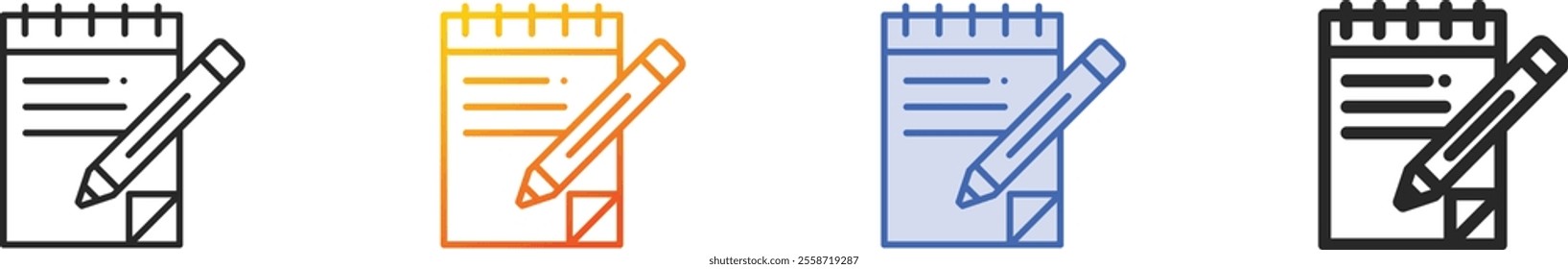 notebook icon.Thin Linear, Gradient, Blue Stroke and bold Style Design Isolated On White Background