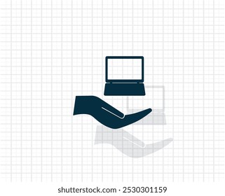 Ícone de sinal de seguro do bloco de notas. Segure manualmente o símbolo do laptop do pc. Botões círculo e quadrado. Conjunto de design plano. Obrigado fita. Vetor