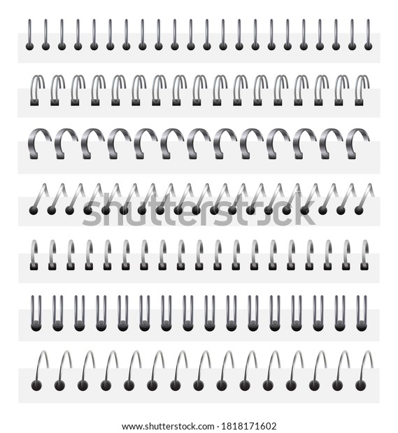 Notebook iron spiral. Metal\
ring spring, bind calendar mockup and binding notebooks spirals.\
Vector set