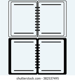 Notebook. Isolated on blue background. Vector silhouettes