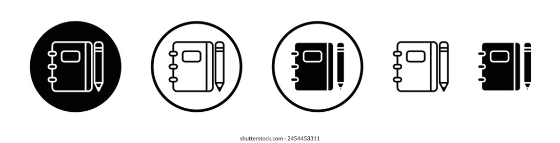 Conjunto de iconos de diario de bloc de notas. Símbolo de Vector de diario escolar.