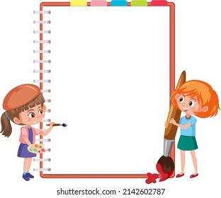 Notebook with kids on white background illustration