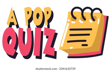 A notebook labeled Test. School-themed illustrations for printing on textiles and paper. Vector illustration cartoon bright juicy