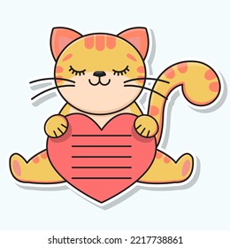 Notebook labels. The cat is holding a heart. Note labels. Baby stickers. School stickers. Vector illustration