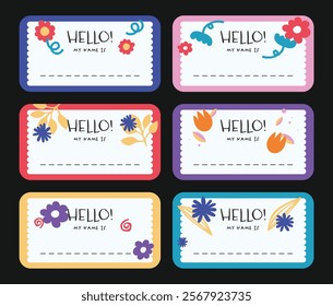 Notebook labels with cute kids icons  subjects, colorful design, template for school book labels, name and class set stickers