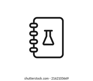 Notebook laboratory icon concept. Single premium editable stroke pictogram perfect for logos, mobile apps, online shops and web sites. Vector symbol isolated on white background. 