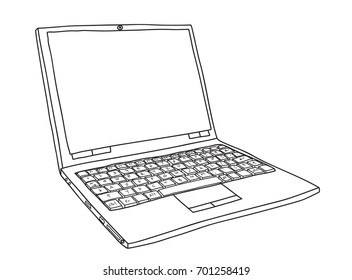notebook laptop cute hand drawn vector line art illustration