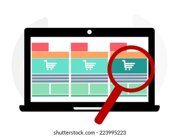 Notebook or laptop device set icon with website analytics search information and computing data analysis concept