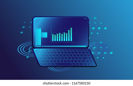 notebook or laptop with digital new concept business. Smart controls devices via wireless connection and voice commands. Background technology Internet of things concept.