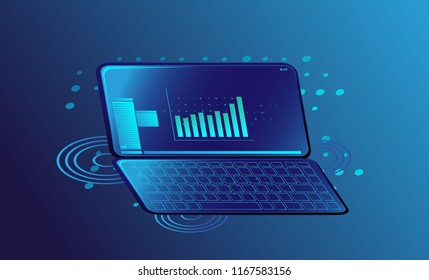 notebook or laptop with digital new concept business. Smart controls devices via wireless connection and voice commands. Background technology Internet of things concept.