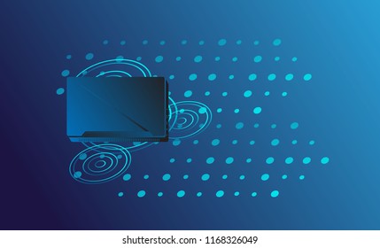 notebook or laptop with digital new concept business for background advertise in era digital. Background technology Internet of things concept.  Isometric conceptual composition poster