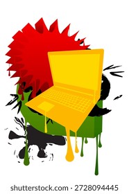 Notebook, laptop graffiti. Abstract modern street art decoration performed in urban painting style.