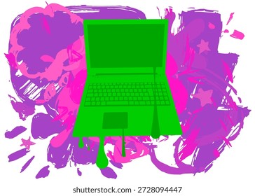 Notebook, Laptop-Graffiti. Abstrakte moderne Straßenkunst Dekoration im städtischen Malstil durchgeführt.