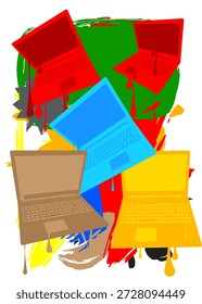 Notebook, laptop graffiti. Abstract modern street art decoration performed in urban painting style.