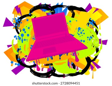Notebook, laptop graffiti. Abstract modern street art decoration performed in urban painting style.