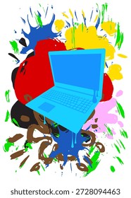 Notebook, laptop graffiti. Abstract modern street art decoration performed in urban painting style.