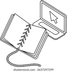 Notebook and laptop illustration representing digital notes and online learning concept