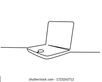 Notebook Laptop opened. Continuous one line drawing. Vector illustration