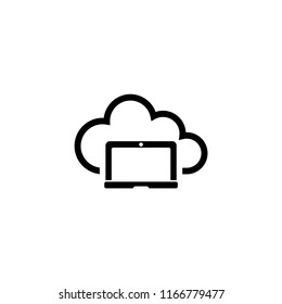 Notebook Laptop Upload Cloud Storage, Backup Anywhere. Flat Vector Icon illustration. Simple black symbol on white background. Laptop Cloud Storage, sign design template for web and mobile UI element