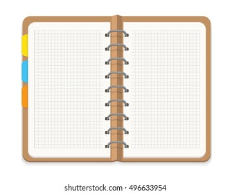 Notebook in a line with bookmarks isolated on white background. Vector illustration. 