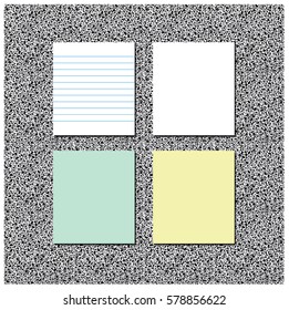 Notebook Line Paper, White Blank Memo Paper, Mint Sticky Note And Yellow Sticky Note On Granite Texture Background