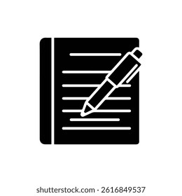Notebook with Lined Pages and Pen on Top Icon in Black