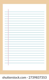 Notebook lined paper background with margin and simple writing template design