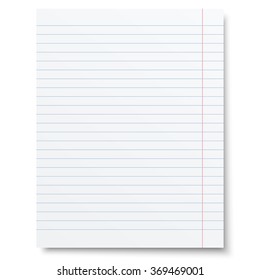 Notebook lined paper sheet isolated