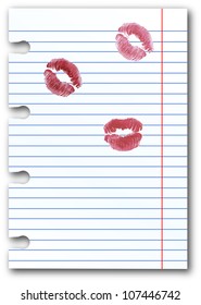Notebook lined paper sheet with lips imprint. Eps 10 vector illustration. Contains Adobe Illustrator's Drop Shadow.