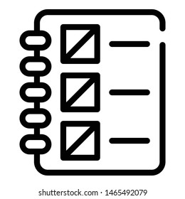 Notebook with a list icon. Outline notebook with a list vector icon for web design isolated on white background