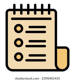 Notebook list icon outline vector. Journal tag. Order store color flat