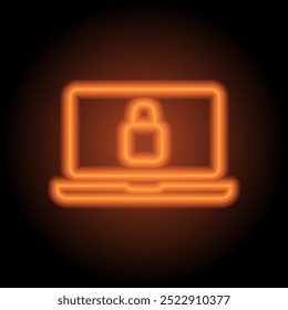 Notebook with lock, security simple icon vector. Flat design. Orange neon on black background.ai