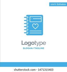 Notebook, Love, Heart, Wedding Blue Solid Logo Template. Place for Tagline. Vector Icon Template background