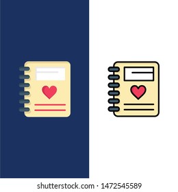 Notebook, Love, Heart, Wedding  Icons. Flat and Line Filled Icon Set Vector Blue Background