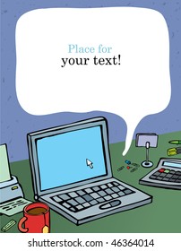 a notebook lying on a table in an office, vector