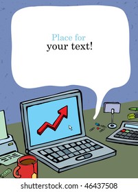 a notebook lying on a table in an office, vector