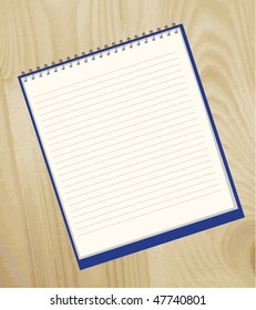 The notebook lying on a wooden structure. Vector illustration