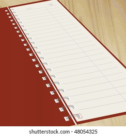 The notebook lying on a wooden structure. Vector illustration