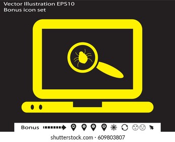 notebook, magnifier, virus, icon, vector illustration eps10