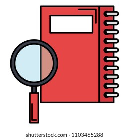 notebook with magnifying glass