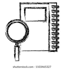 notebook with magnifying glass
