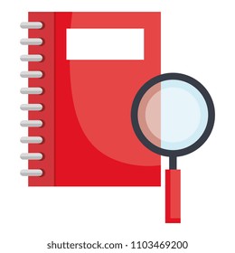 notebook with magnifying glass