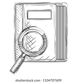 notebook with magnifying glass