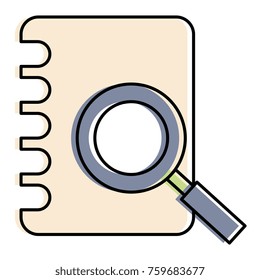 notebook with magnifying glass