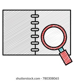 notebook with magnifying glass
