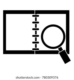 notebook with magnifying glass