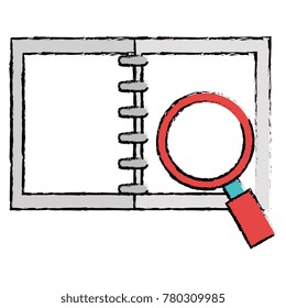 notebook with magnifying glass