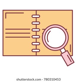 notebook with magnifying glass