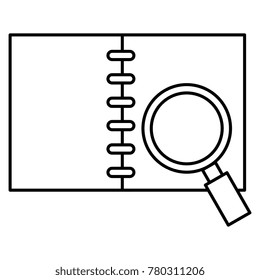 notebook with magnifying glass
